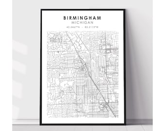 Birmingham Map Print | Birmingham Michigan Map Print | Birmingham Michigan Map Decor Canvas Print