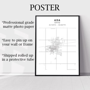 Ada City Map Print Ada Ohio Map Print Ada Ohio Map Decor Canvas Print