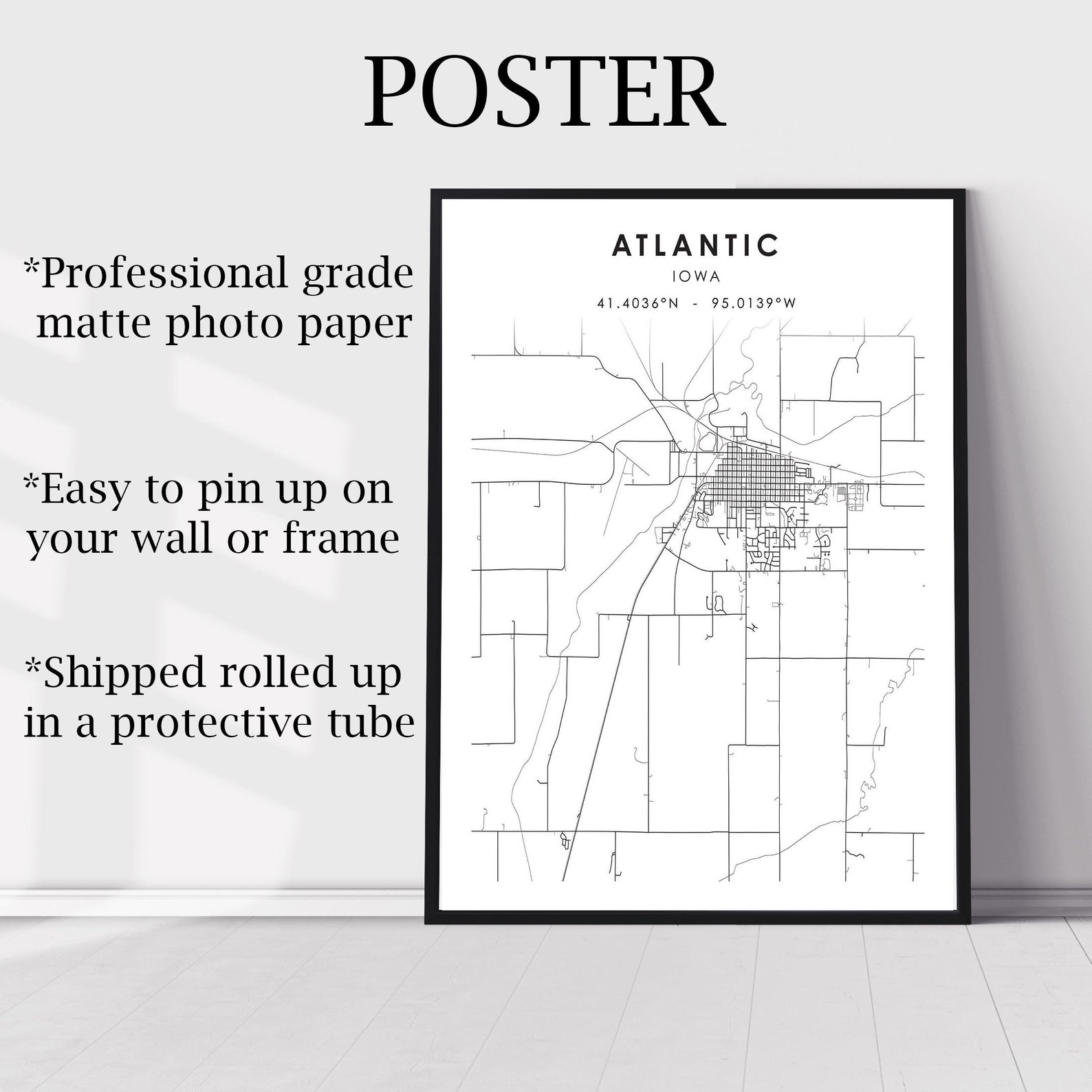 Atlantic City Map Print Atlantic Iowa Map Print Atlantic Etsy