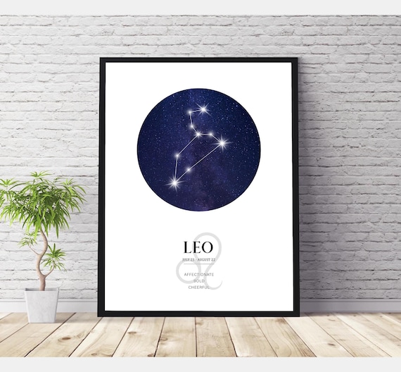 Leo Zodiac Print | Leo Horoscope Star Map | Leo Star Sign | Leo Astrology Sign Print  | Leo Constellation Print