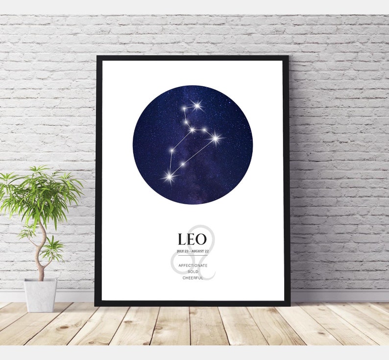Leo Zodiac Print | Leo Horoscope Star Map | Leo Star Sign | Leo Astrology Sign Print | Leo Constellation Print bild 1