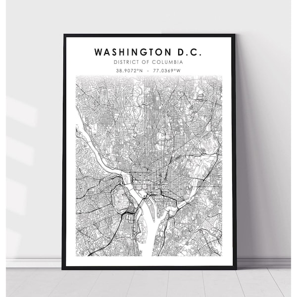 Washington Map Print | Washington DC Map Print | Washington District of Columbia Map Decor Canvas Print