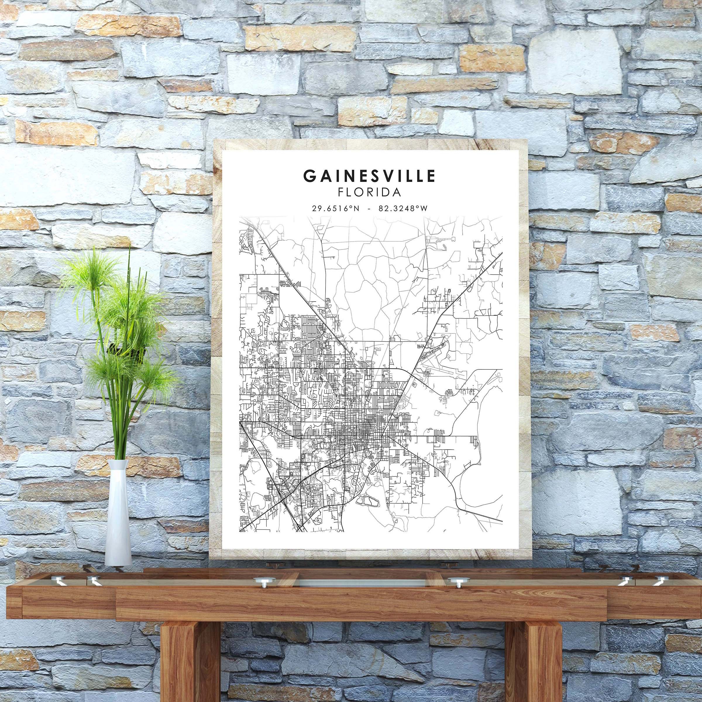 Gainesville Map Print Florida Map Art Poster Gainesville Etsy