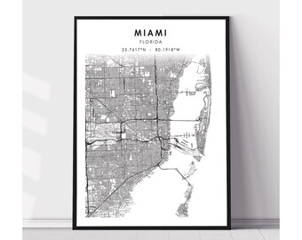 Miami Map Print | Miami Florida Map Print | Miami Florida Map Decor Canvas Print