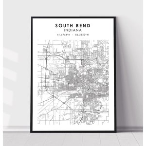 South Bend Map Print | South Bend Indiana Map Print | South Bend Indiana Map Decor Canvas Print