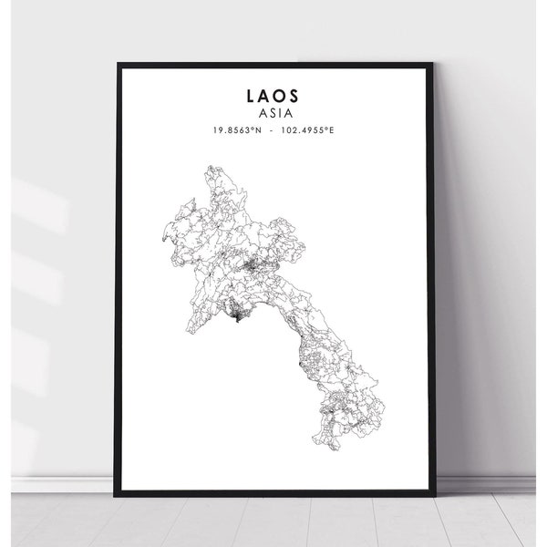 Laos Map Print | Laos Map Print | Laos Map Decor Canvas Print