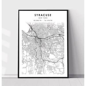 | d’impression de carte de Syracuse Syracuse New York Carte Imprimer | Syracuse New York Carte Décor Canvas Imprimer