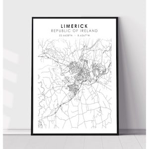 Limerick Map Print | Limerick Republic of Ireland Map Print | Limerick Republic of Ireland Map Decor Canvas Print