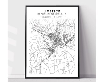 Limerick Map Print | Limerick Republic of Ireland Map Print | Limerick Republic of Ireland Map Decor Canvas Print