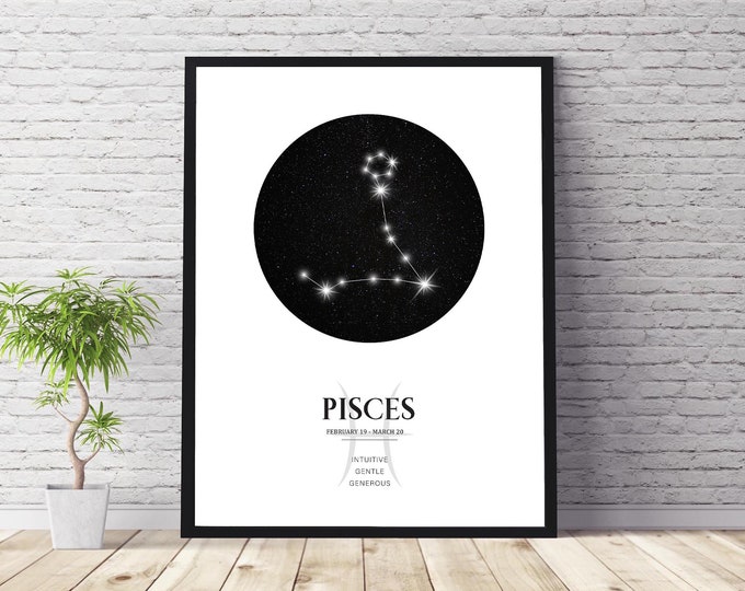Pisces Zodiac Print | Pisces Horoscope Star Map | Pisces Star Sign | Pisces Astrology Sign Print  | Pisces Constellation Print