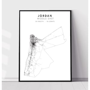 Jordan Map Print | Jordan Map Print | Jordan Map Decor Canvas Print