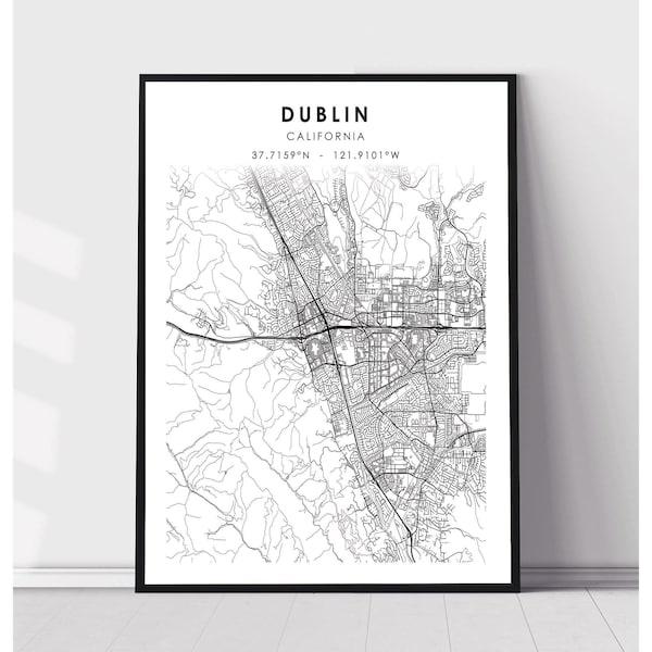 Dublin City Map Print | Dublin California Map Print | Dublin California Map Decor Canvas Print