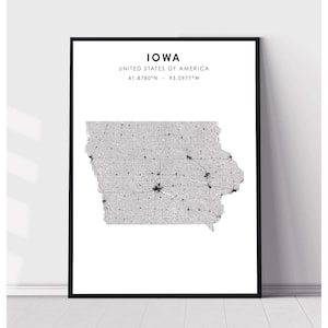 Iowa Map Print | Iowa Map Print | Iowa Map Decor Canvas Print