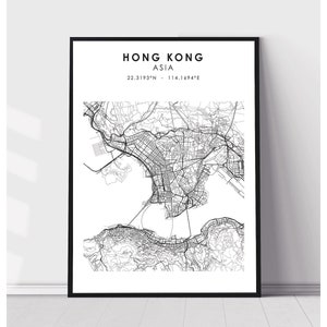 Hong Kong Map Print | Hong Kong Map Print | Hong Kong Map Decor Canvas Print