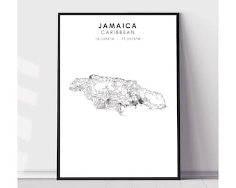Jamaica Map Print | Jamaica Map Print | Jamaica Map Decor Canvas Print