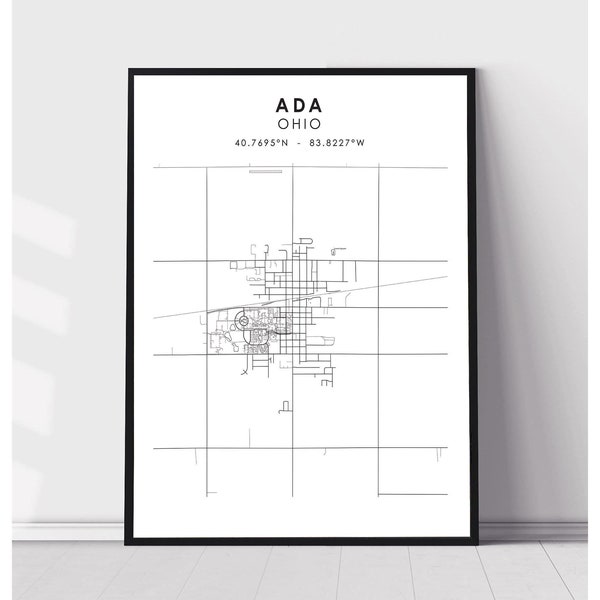 Ada City Map Print | Ada Ohio Map Print | Ada Ohio Map Decor Canvas Print