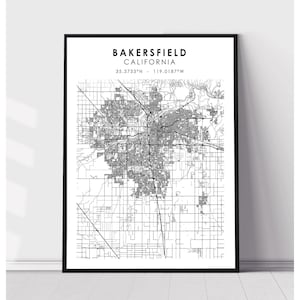 Bakersfield City Map Print | Bakersfield California Map Print | Bakersfield California Map Decor Canvas Print