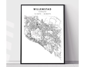 Willemstad Map Print | Willemstad Curacao Map Print | Willemstad Curacao Map Decor Canvas Print