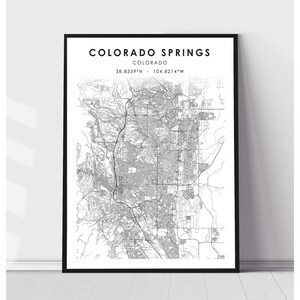 | d’impression de la carte de Colorado Springs Colorado Springs Colorado Carte d’impression | Colorado Springs Colorado Carte Décor Toile Impression