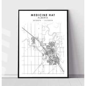 | d’impression de la carte de Medicine Hat | d’impression de la carte de Medicine Hat alberta Medicine Hat Alberta Carte Décor Canvas Print