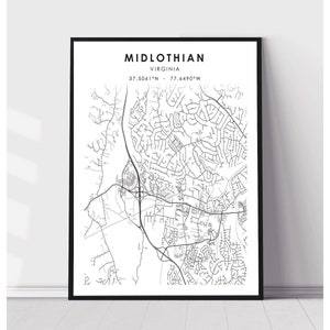 Midlothian Map Print | Midlothian Virginia Map Print | Midlothian Virginia Map Decor Canvas Print
