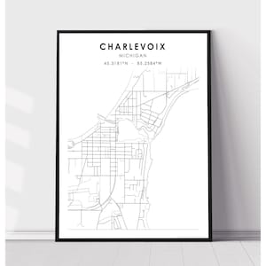 Charlevoix Map Print | Charlevoix Michigan Map Print | Charlevoix Michigan Map Decor Canvas Print