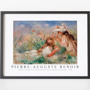 Pierre Auguste Renoir Art Print | Girls in the Grass Arranging a Bouquet 1890 | Pierre Auguste Renoir Wall Art Decor