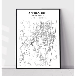 Carte de la ville de Spring Hill Imprimer | Spring Hill Tennessee Carte Imprimer | Spring Hill Tennessee Carte Décor Canvas Print