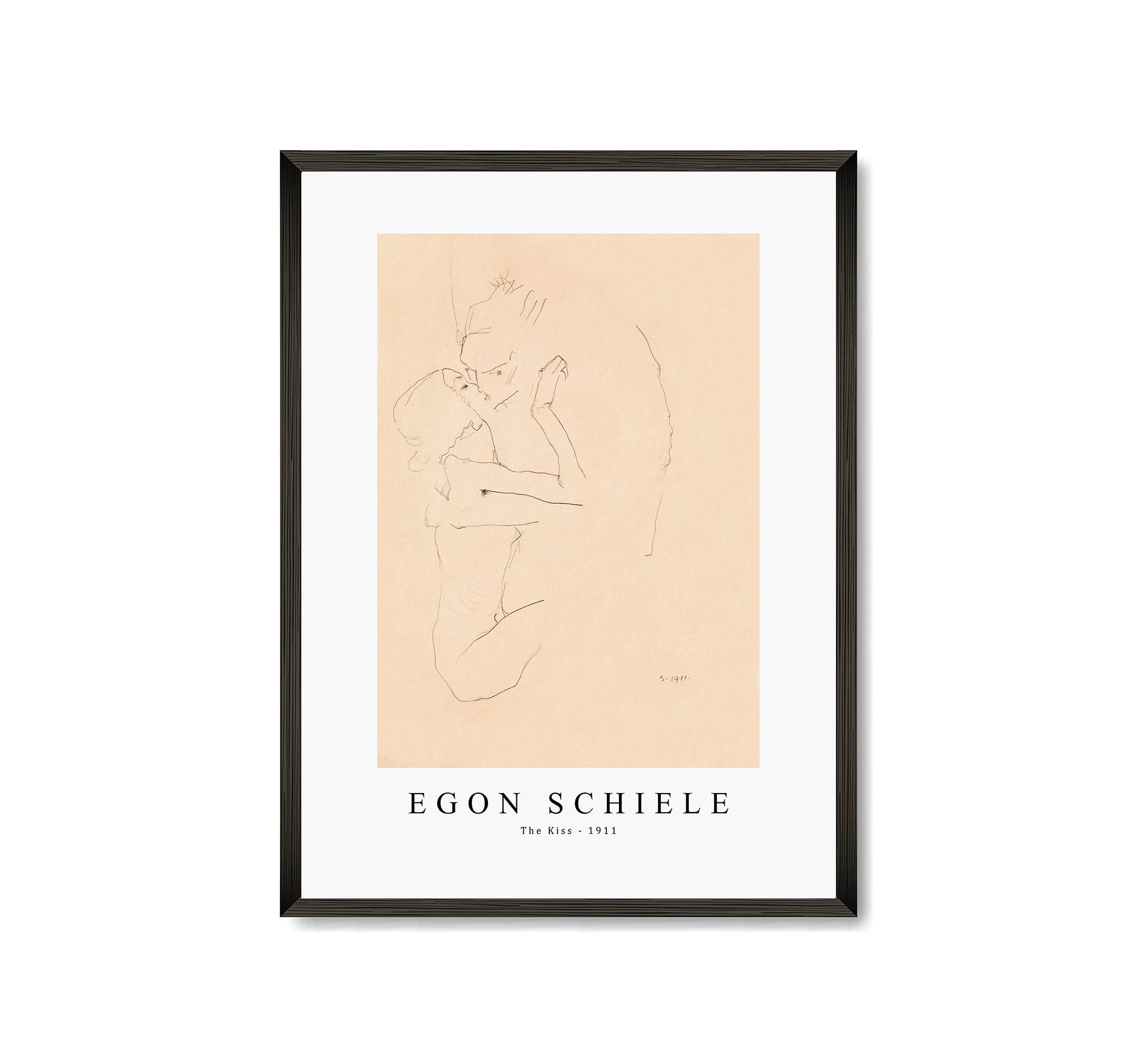 LuxHomeDecor Lot de 4 Tableaux Egon Schiele 40 x 30 cm Impression sur Toile avec Cadre en Bois Art décoration 