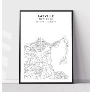 Carte de la ville de Bayville | d’impression Bayville New York Carte d’impression | Bayville New York Carte Décor Impression de toile