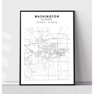 Washington Map Print | Washington Illinois Map Print | Washington Illinois Map Decor Canvas Print
