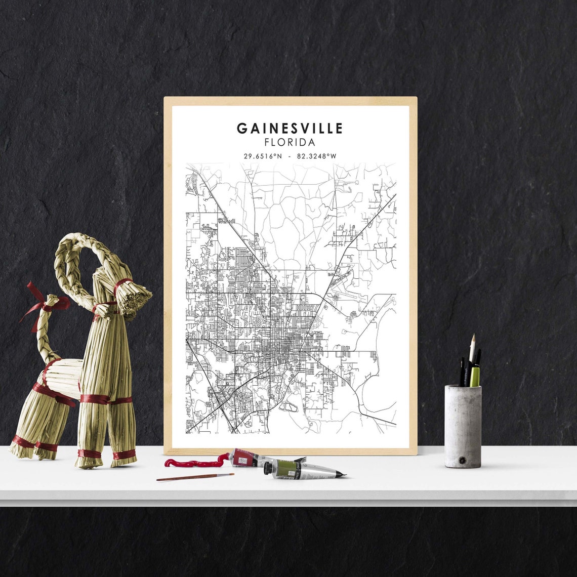 Gainesville Map Print Florida Map Art Poster Gainesville Etsy