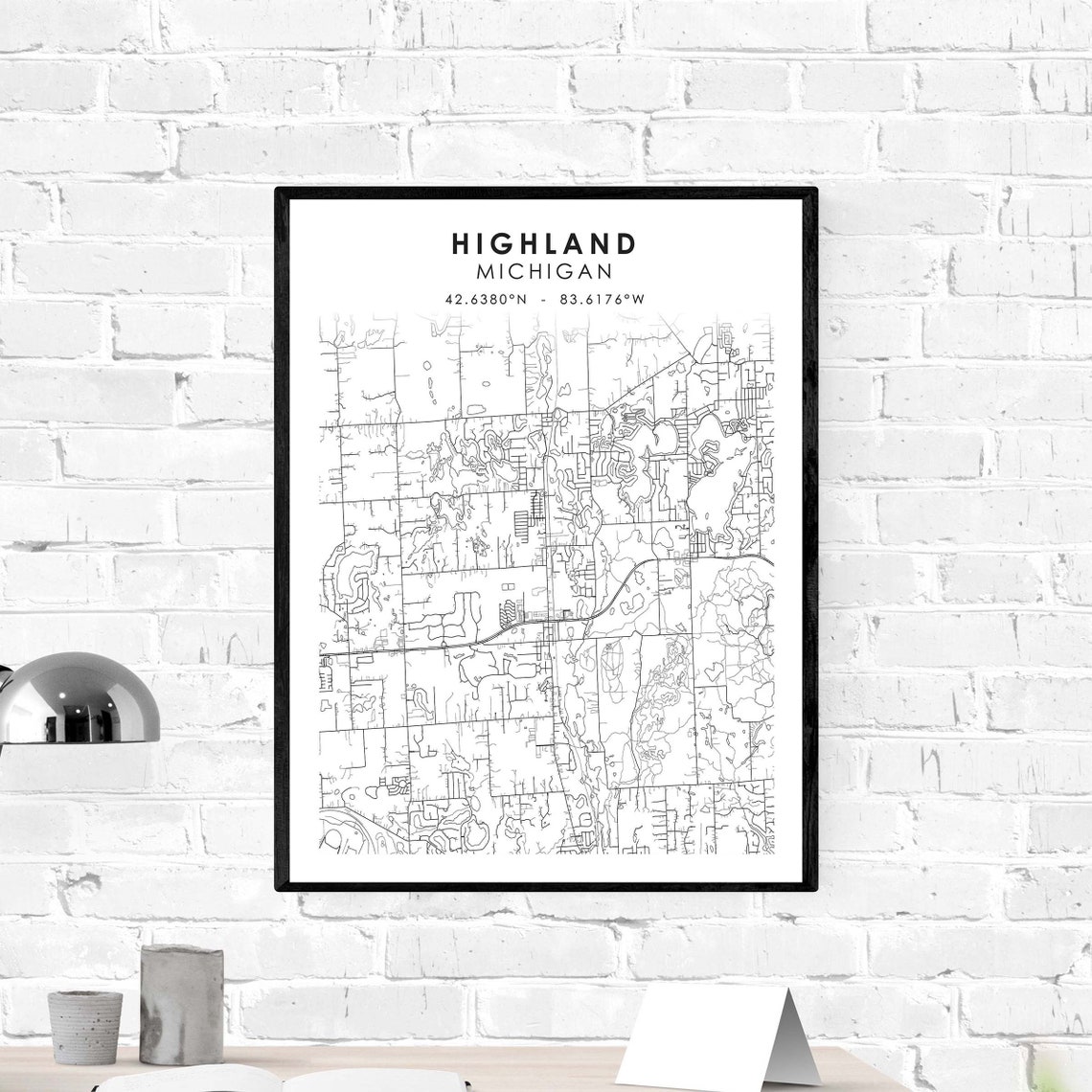 Highland Map Print Michigan Map Art Poster Highland City  Etsy