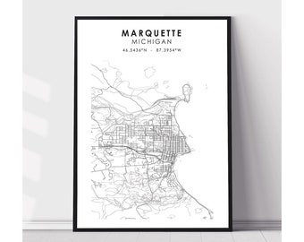 Marquette Map Print | Marquette Michigan Map Print | Marquette Michigan Map Decor Canvas Print