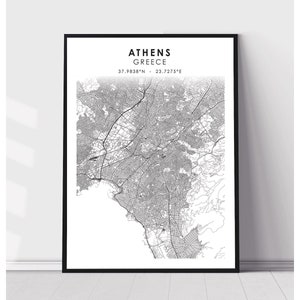 Athens City Map Print | Athens Greece Map Print | Athens Greece Map Decor Canvas Print