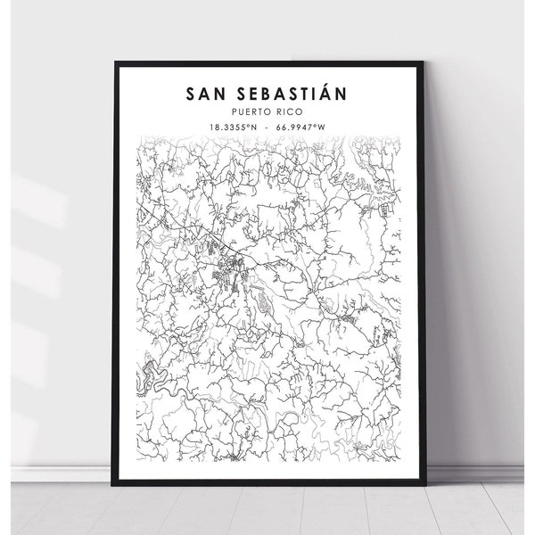 San Sebastian Map Print | San Sebastian Puerto Rico Map Print | San Sebastian Puerto Rico Map Decor Canvas Print