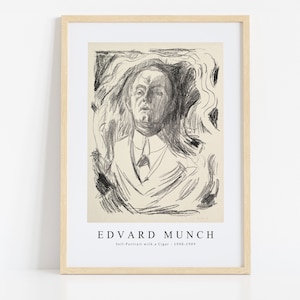 Edvard Munch Print Download Digital File, Edvard Munch - Self-Portrait with a Cigar 1908-1909 Wall Art, FrameTV Art Download