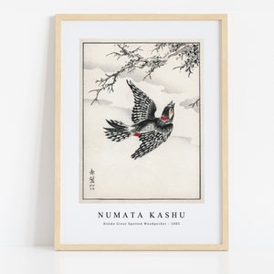 Numata Kashu Print Download Digital File - Hondo Great Spotted Woodpecker  (1885) Wall Art, Frame TV Art Prints, Wall Decor, Download