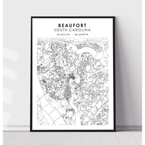 Beaufort City Map Print | Beaufort South Carolina Map Print | Beaufort South Carolina Map Decor Canvas Print