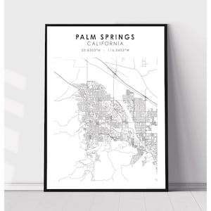| d’impression de la carte de Palm Springs Palm Springs Californie Carte Imprimer | Palm Springs California Map Decor Canvas Print