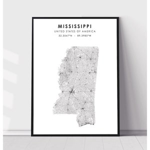 Mississippi Map Print | Mississippi Map Print | Mississippi Map Decor Canvas Print