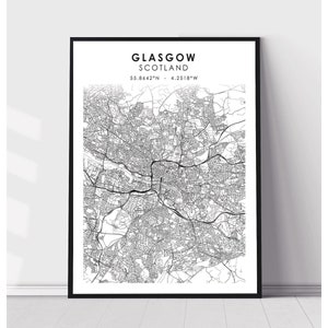Glasgow Map Print | Glasgow Scotland Map Print | Glasgow Scotland Map Decor Canvas Print