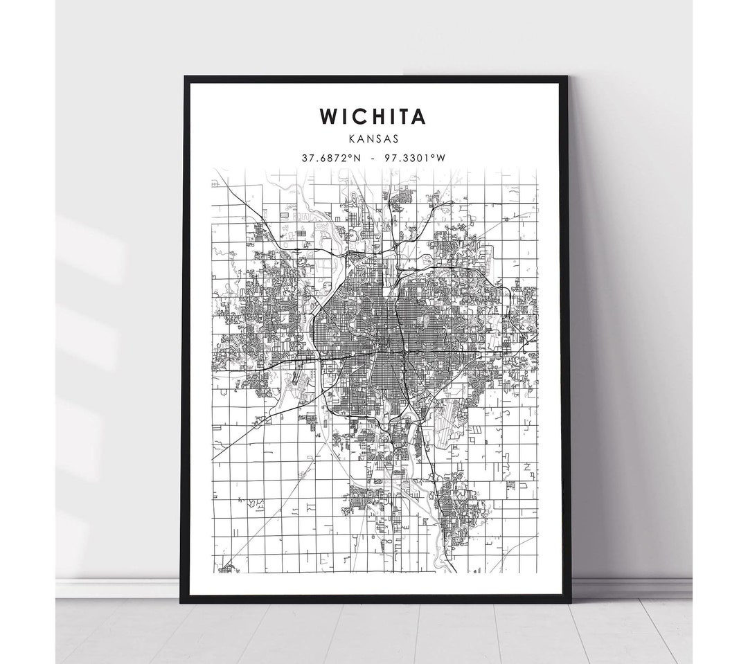 Wichita Map World Wichita Map Print | Wichita Kansas Map Print | Wichita Kansas Map Decor ...