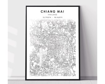 Chiang Mai Map Print | Chiang Mai Thailand Map Print | Chiang Mai Thailand Map Decor Canvas Print