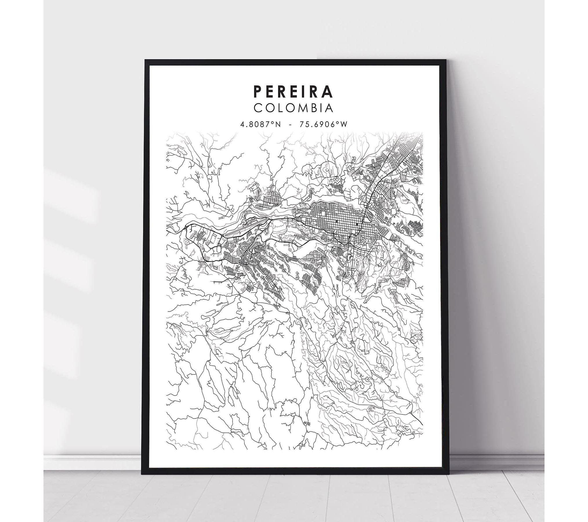 Pereira Map Print | Pereira Colombia Map Print | Pereira Colombia Map Decor Canvas Print