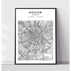 Moscow Map Print | Moscow Russia Map Print | Moscow Russia Map Decor Canvas Print