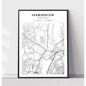 Farmington City Map Print | Farmington Connecticut Dakota Map Print | Farmington Connecticut Map Decor Canvas Print