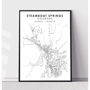 Steamboat Springs City Map Print | Steamboat Springs Colorado Map Print | Steamboat Springs Colorado Map Decor Canvas Print