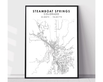 Steamboat Springs City Map Print | Steamboat Springs Colorado Map Print | Steamboat Springs Colorado Map Decor Canvas Print