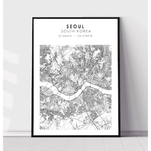 Seoul Map Print | Seoul South Korea Map Print | Seoul South Korea Map Decor Canvas Print